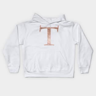 T rose gold glitter monogram letter Kids Hoodie